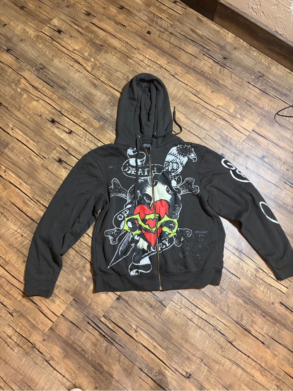 Ed Hardy Skull Glory Zip Up Hoodie - Charcoal, Men's Sz. M
